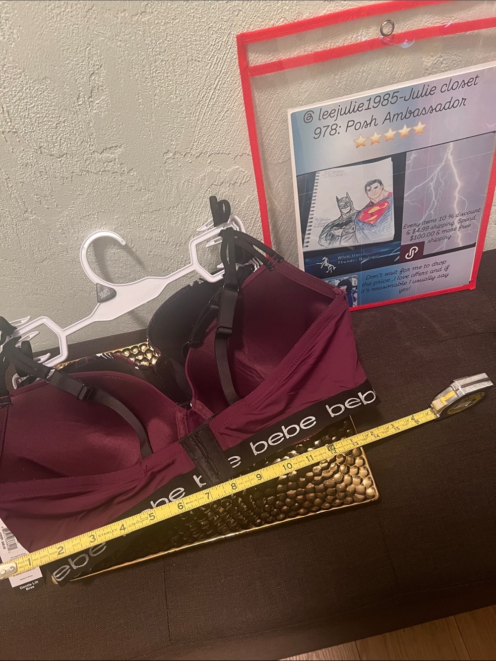 #2398**bebe Push-Up Bra in Burgundy with Black and White Logo Print - Picture 5 of 15